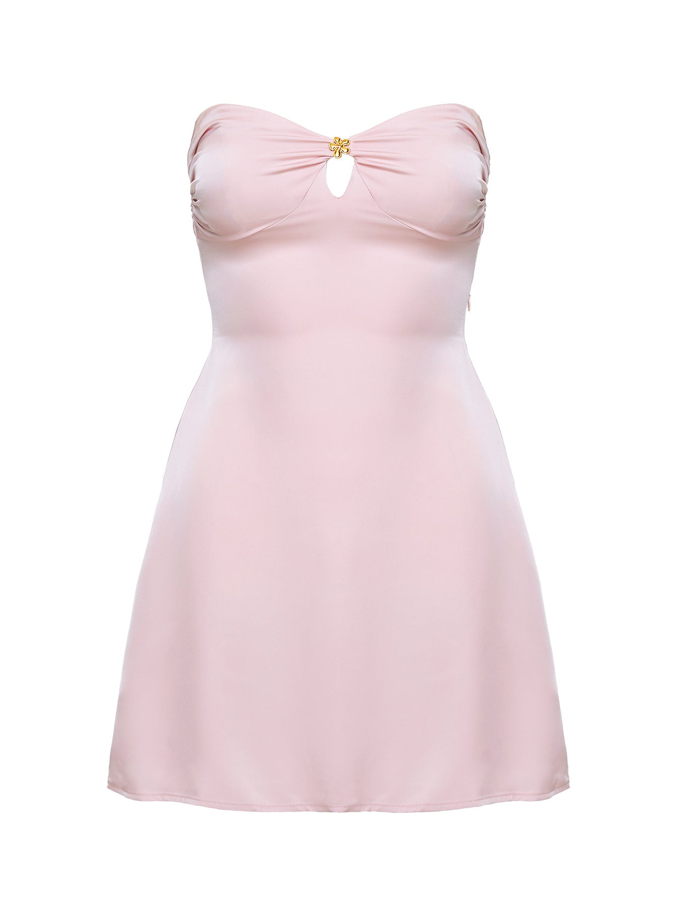 front view of model wearing Princess Polly Americano Mini Dress Pink Sweetheart Neckline 