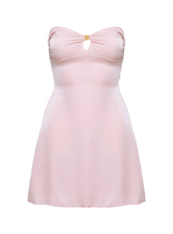 front view of model wearing Princess Polly Americano Mini Dress Pink Petite Sweetheart Neckline 