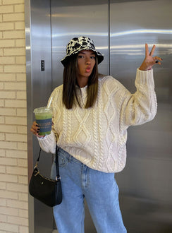 Front view of model wearing  front Anaya Oversized Sweater Beige Princess Polly  Long 