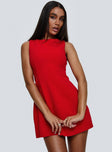 side view of model wearing Princess Polly Anse Mini Dress Red Crew Neck 