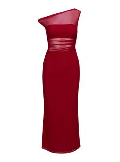 Aristocrat One Shoulder Mesh Set Red Petite