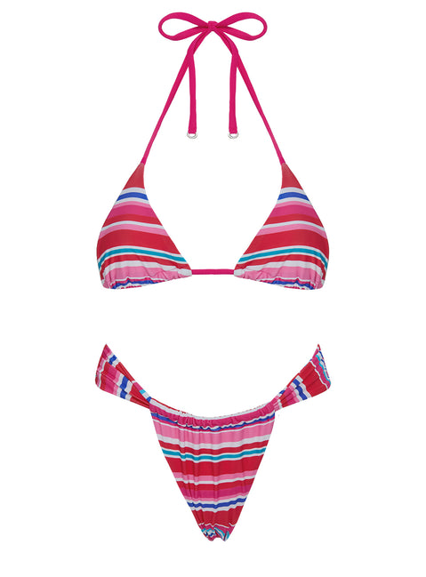 Summer Season Ruched Side Bikini Bottoms Pink / Blue Stripe