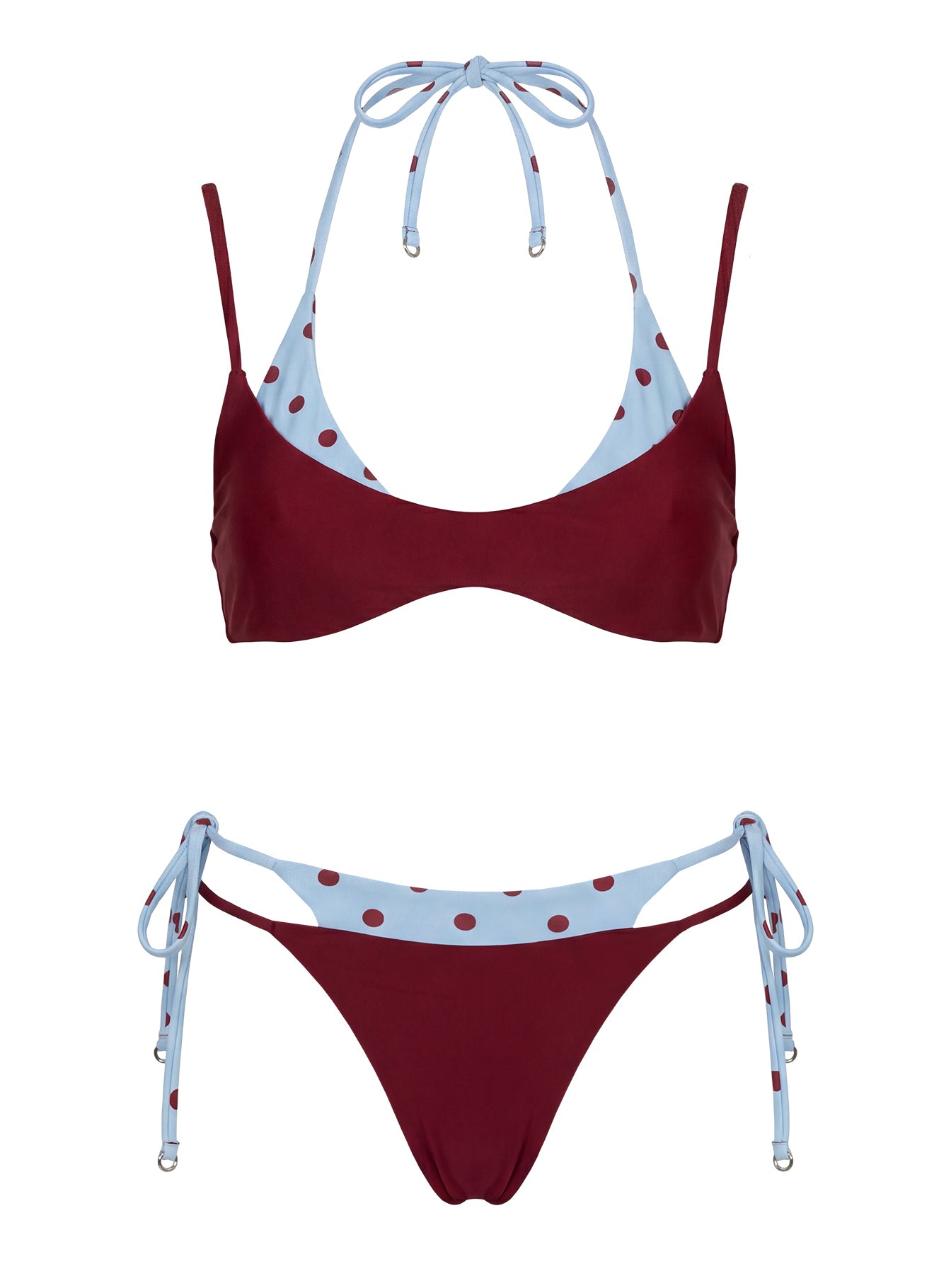 Andrei Layered Triangle Bikini Top Red / Blue Polka Dot Dot