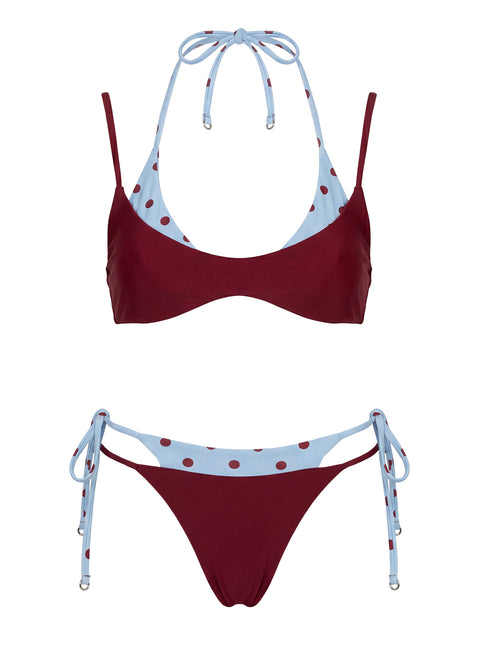 Andrei Layered Triangle Bikini Top Red / Blue Polka Dot Dot