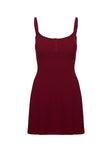 side view of model wearing Princess Polly Baseline Rib Mini Dress Red Scoop Neck 