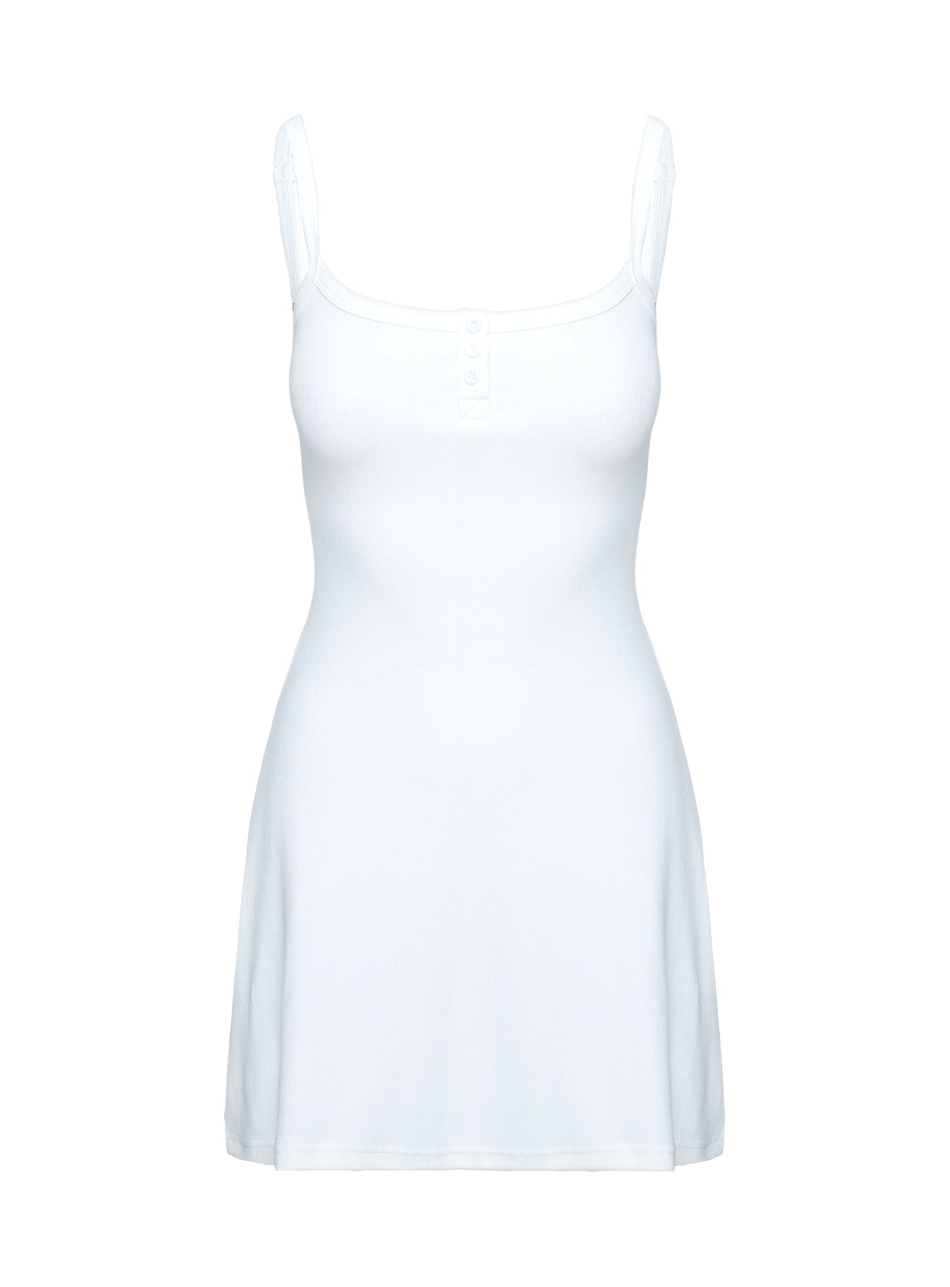 back view of model wearing Princess Polly Baseline Rib Mini Dress White Scoop Neck 