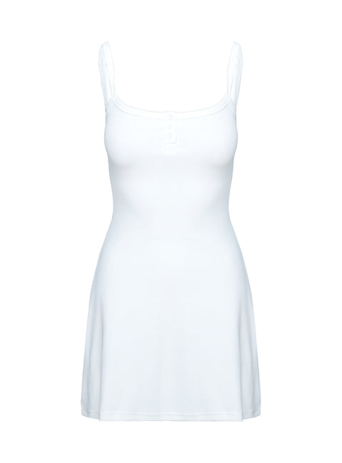 back view of model wearing Princess Polly Baseline Rib Mini Dress White Scoop Neck 