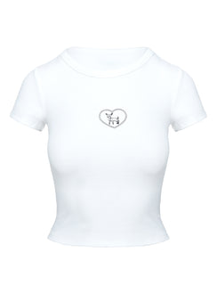 back view of model wearing Princess Polly Baseline Rib Tee Oh Deer White Short Sleeves Crew Neck 