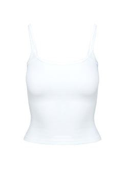 back view of model wearing Princess Polly Baseline Rib Top White Sleeveless Square Neck 