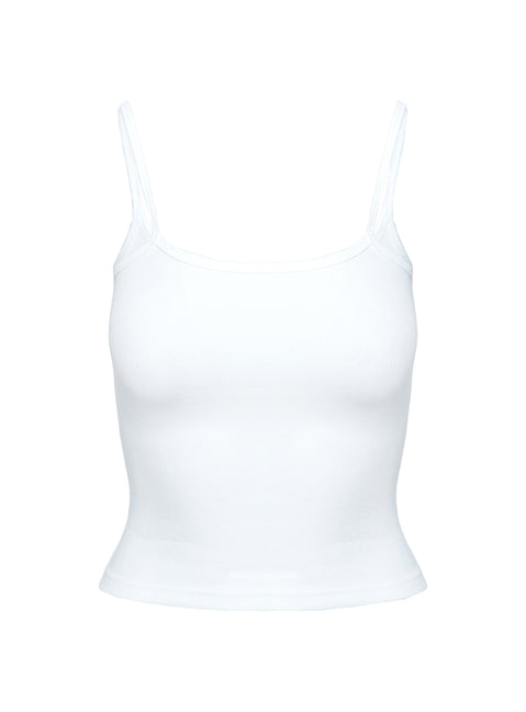 back view of model wearing Princess Polly Baseline Rib Top White Sleeveless Square Neck 