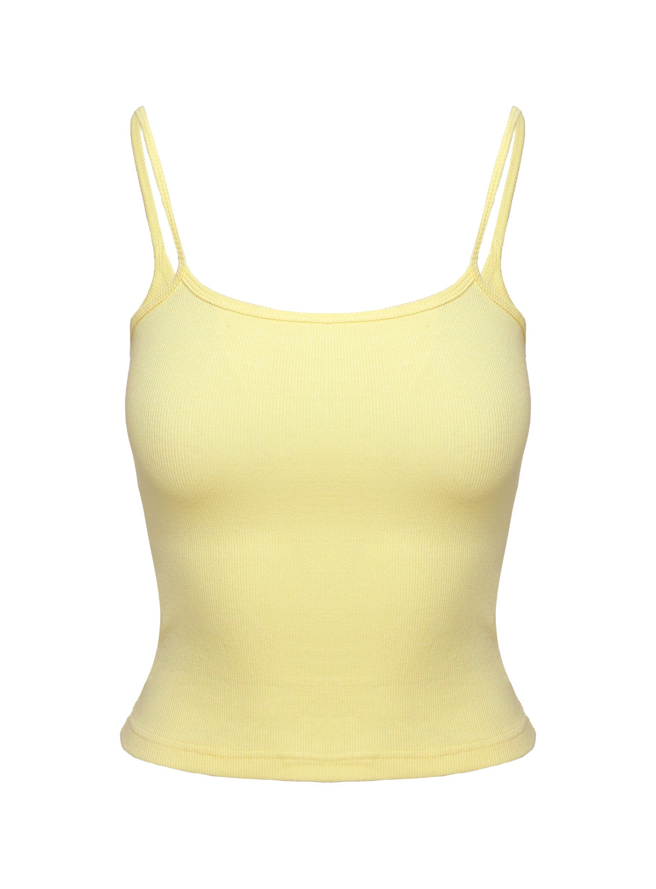 side view of model wearing Princess Polly Baseline Rib Top Yellow Sleeveless Square Neck 
