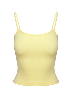 side view of model wearing Princess Polly Baseline Rib Top Yellow Sleeveless Square Neck 