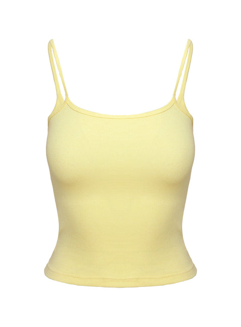 side view of model wearing Princess Polly Baseline Rib Top Yellow Sleeveless Square Neck 