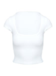 back view of model wearing Princess Polly Baseline Square Neck Rib Top White Short Sleeves Square Neck 