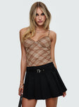   front view of model wearing Princess Polly Sydnea Pleat Mini Skirt Black Mini Skirts 