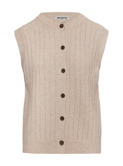 side view of model wearing Princess Polly Brookvale Button Up Knit Vest Beige Long 