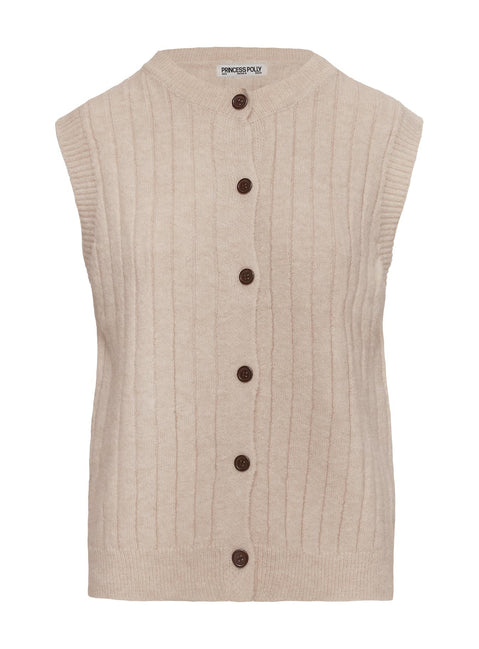 side view of model wearing Princess Polly Brookvale Button Up Knit Vest Beige Long 