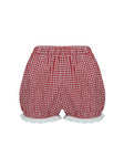 Shorts Gingham print, elasticated waistband, twin hip pockets, lace trim hem Non-stretch material, unlined 