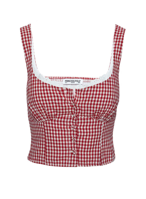 product Princess Polly Bruncheon Top Red / White Sleeveless Scoop Neck 