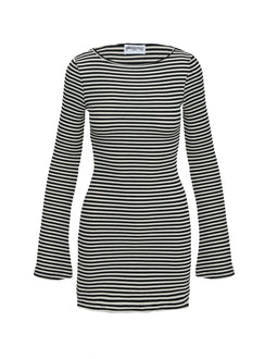 product Princess Polly Bryanna Long Sleeve Mini Dress Black / White Petite Crew Neck 