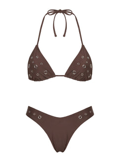 Soft Summer Eyelet Detail Bikini Bottoms Brown