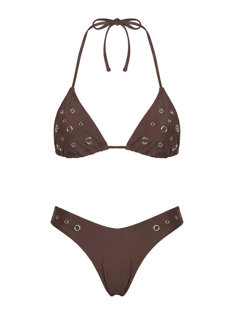 Beach Babe Eyelet Detail Bikini Top Brown