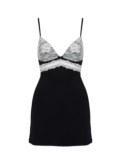 back view of model wearing Princess Polly Caelli Mini Dress Black Plunger 