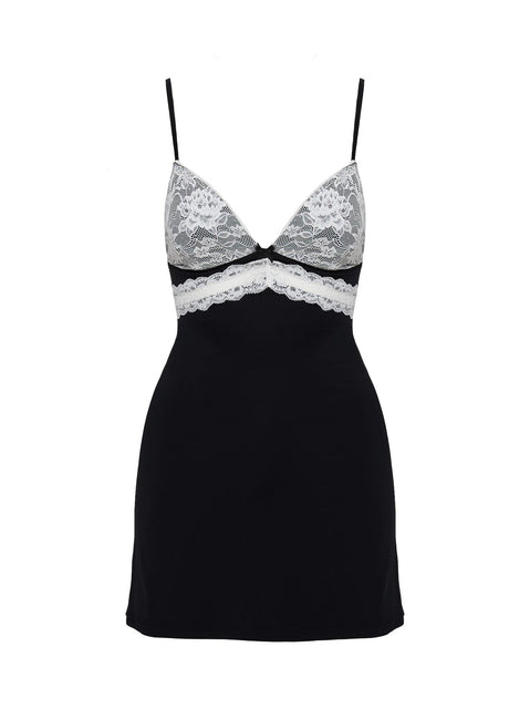 back view of model wearing Princess Polly Caelli Mini Dress Black Plunger 