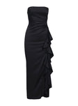 back view of model wearing Princess Polly Callita Strapless Maxi Dress Black Straight Neck 