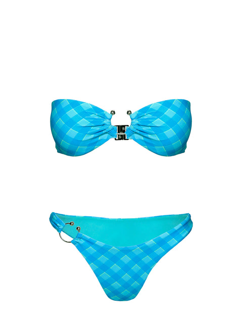 Candy Strapless Bikini Top Blue Check