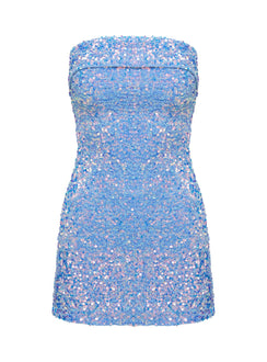 product Princess Polly Caprina Sequin Mini Dress Light Blue Straight Neck 