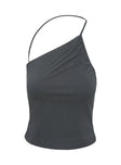 side view of model wearing Princess Polly Catalyst Asymmetrical Top Slate Sleeveless Asymmetric Neckline 