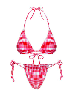 City Of Palms Triangle Bikini Top Red Gingham