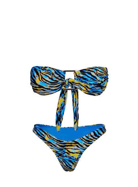 Calbira Strapless Bikini Top Blue Zebra