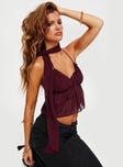 product Princess Polly Sleeveless Sweetheart  Demi Frill Top Burgundy