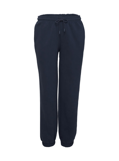 side view of model wearing Princess Polly Dream Fleece Ankle Cuff Sweatpants Navy High Waisted Pants 