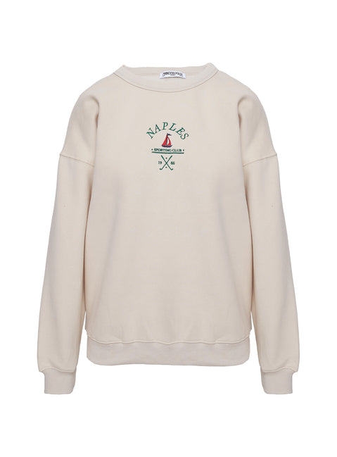 front view of model wearing Princess Polly Dream Fleece Classic Crewneck Sweater Beige 
