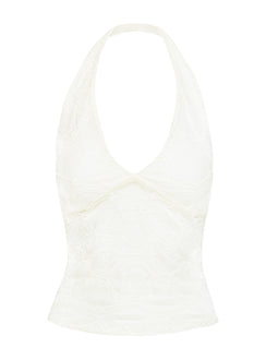 product Princess Polly Darrah Lace Halter Top Cream Sleeveless Plunger 
