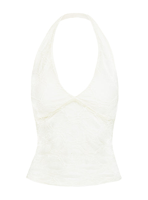 product Princess Polly Darrah Lace Halter Top Cream Sleeveless Plunger 