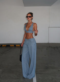 product Princess Polly Mid Rise  Eivissa Baggy Jeans Blue Denim Stripe