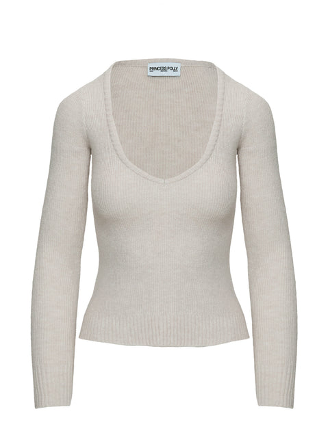 back view of model wearing Princess Polly Elayna Sweater Cream Cropped 