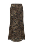 back view of model wearing Princess Polly Eleganza Maxi Skirt Leopard Petite Maxi 