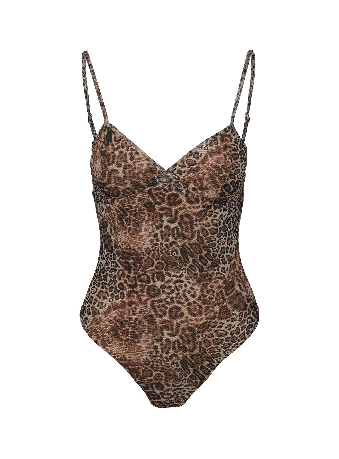 back view of model wearing Princess Polly Elixia Bodysuit Leopard Petite Sleeveless 