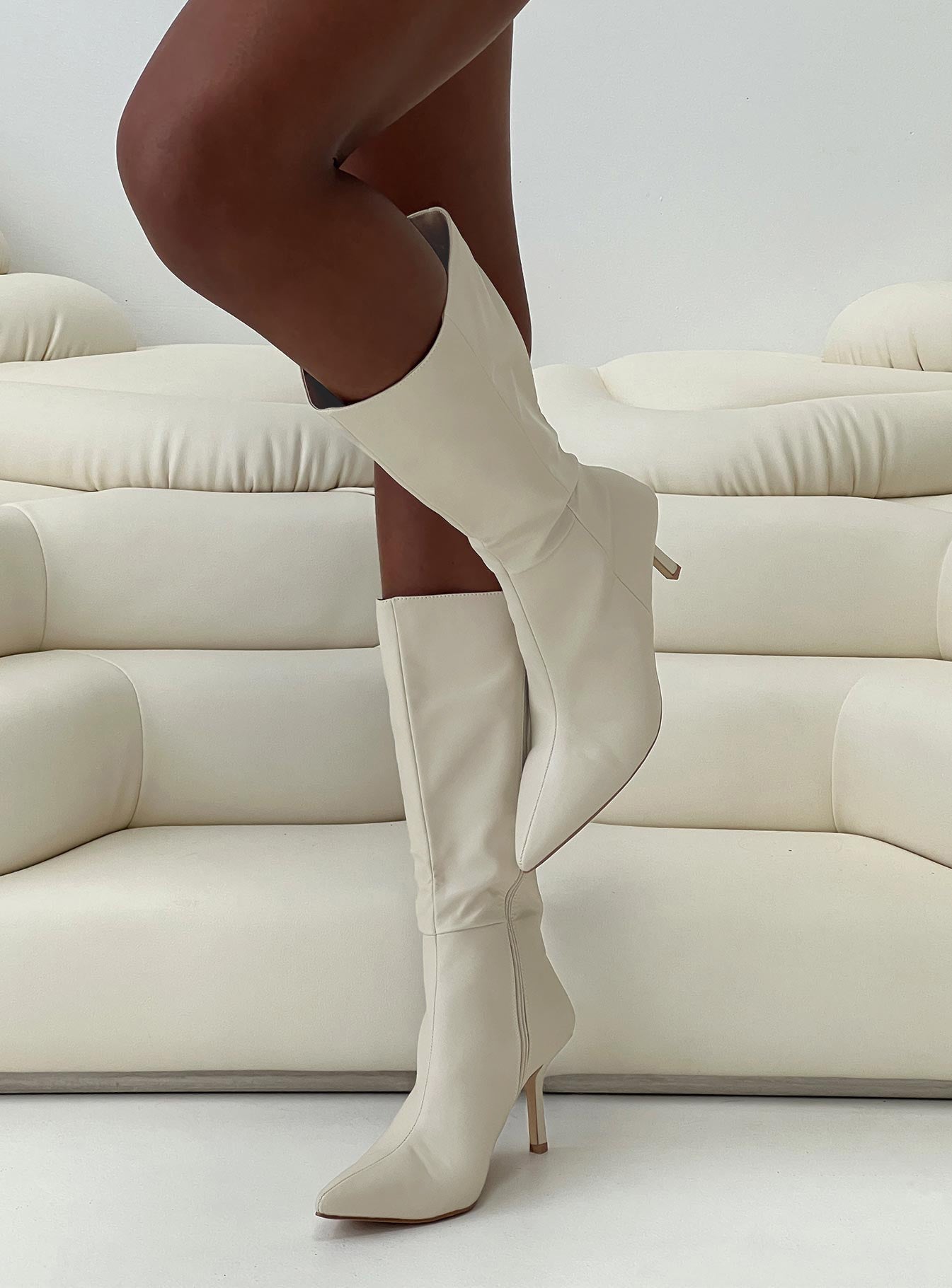 Cream 2024 knee boots