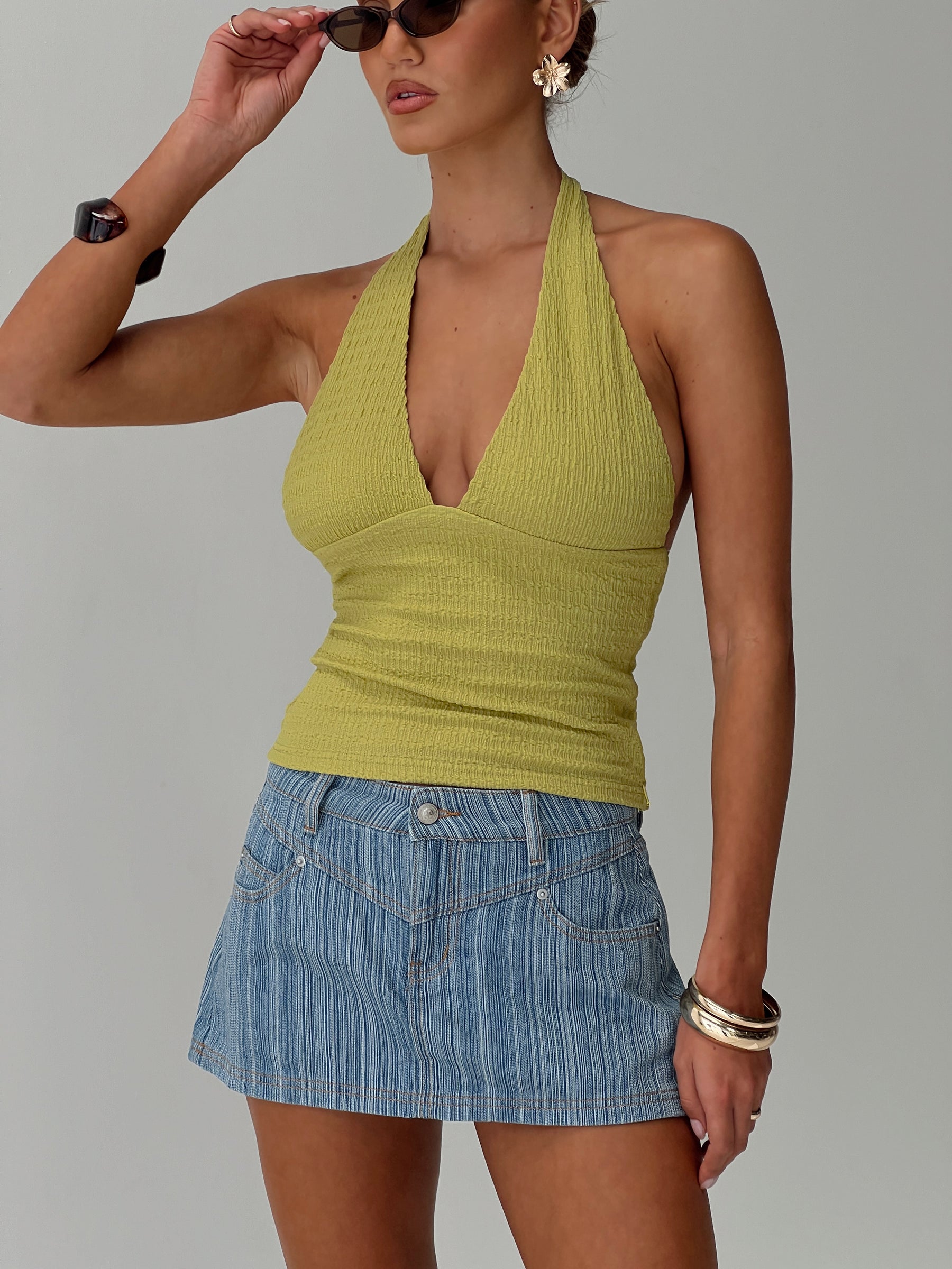 back view of model wearing Princess Polly Preslie Skort Blue Stripe 