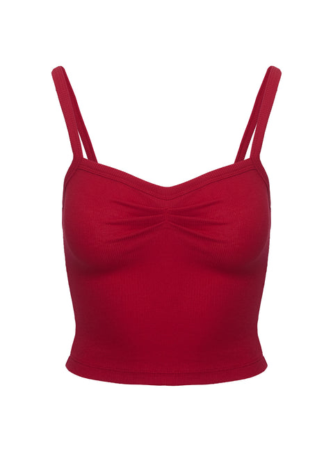 product Princess Polly Essentials Ruched Rib Cami Top Red Sleeveless Sweetheart 