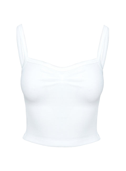 product Princess Polly Essentials Ruched Rib Cami Top White Sleeveless Sweetheart 