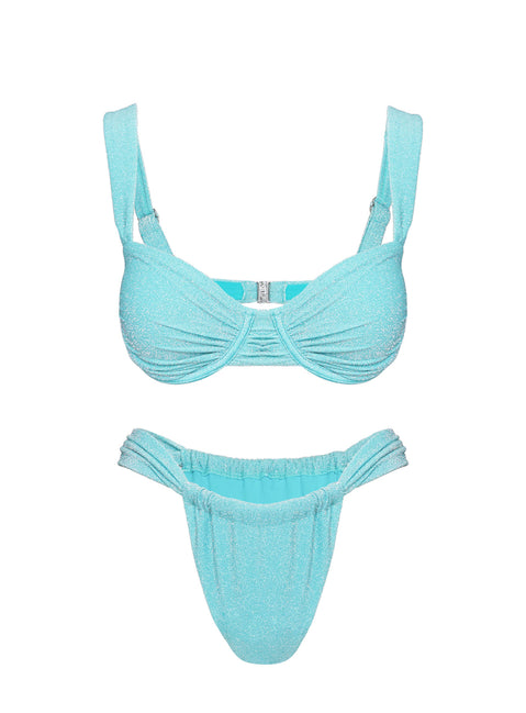 Ellie High Cut Glitter Bikini Bottoms Blue