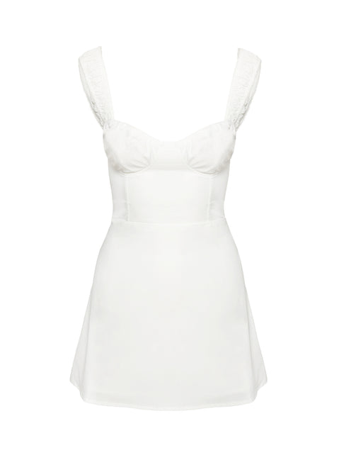 back view of model wearing Princess Polly Faubert Mini Dress White Sweetheart Neckline 