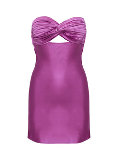front view of model wearing Princess Polly Faviola Mini Dress Purple Sweetheart Neckline 